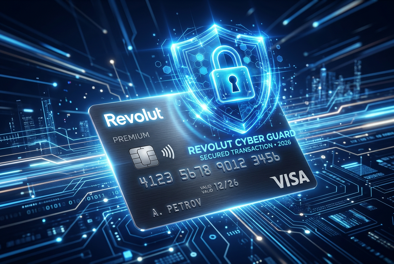 Digitální zabezpečení plateb a symboly šifrování v prostředí online bankovnictví Revolut